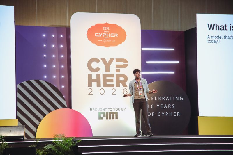 Parth Sarthi giving his talk on the Cypher 2026 stage in Bengaluru
